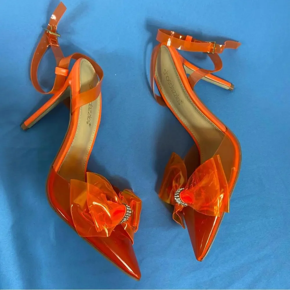 😎Orange Celestina Ankle Strap Pump Show Dazzle Size 6 Heels Shoes🧡